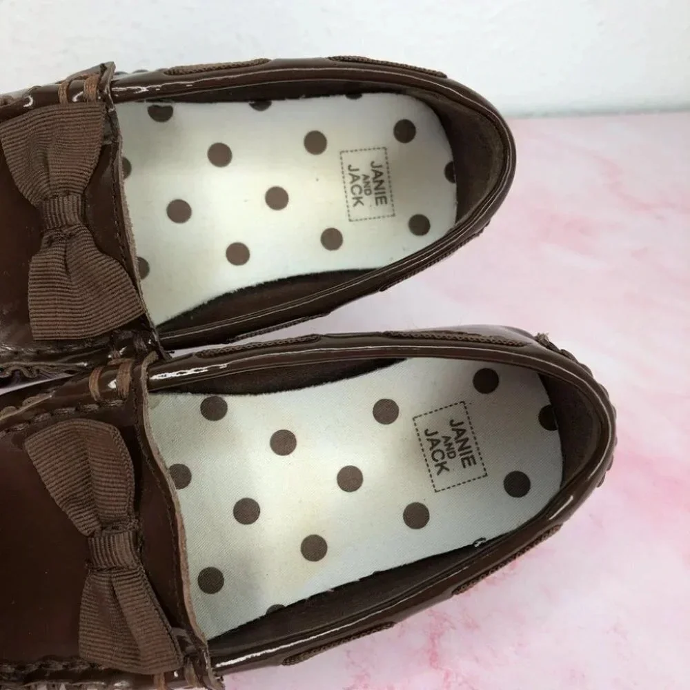 Janie and‎ Jack shoes bow moccasins brown patent leather size 8 toddler